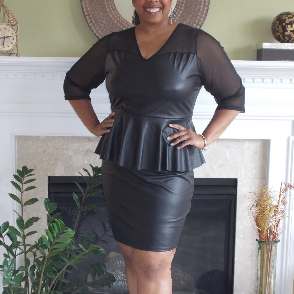 NWT Faux Leather Peplum Mini Dress 2X